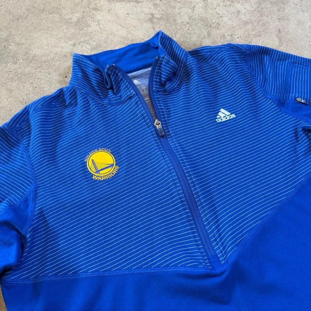 Adidas Golden State Warriors Men M Blue Quarter Zip Climalite AJ2273 Pullover